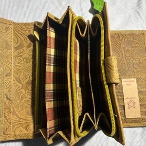 Tooled Leather Accordion Wallet in Mustard/Tan